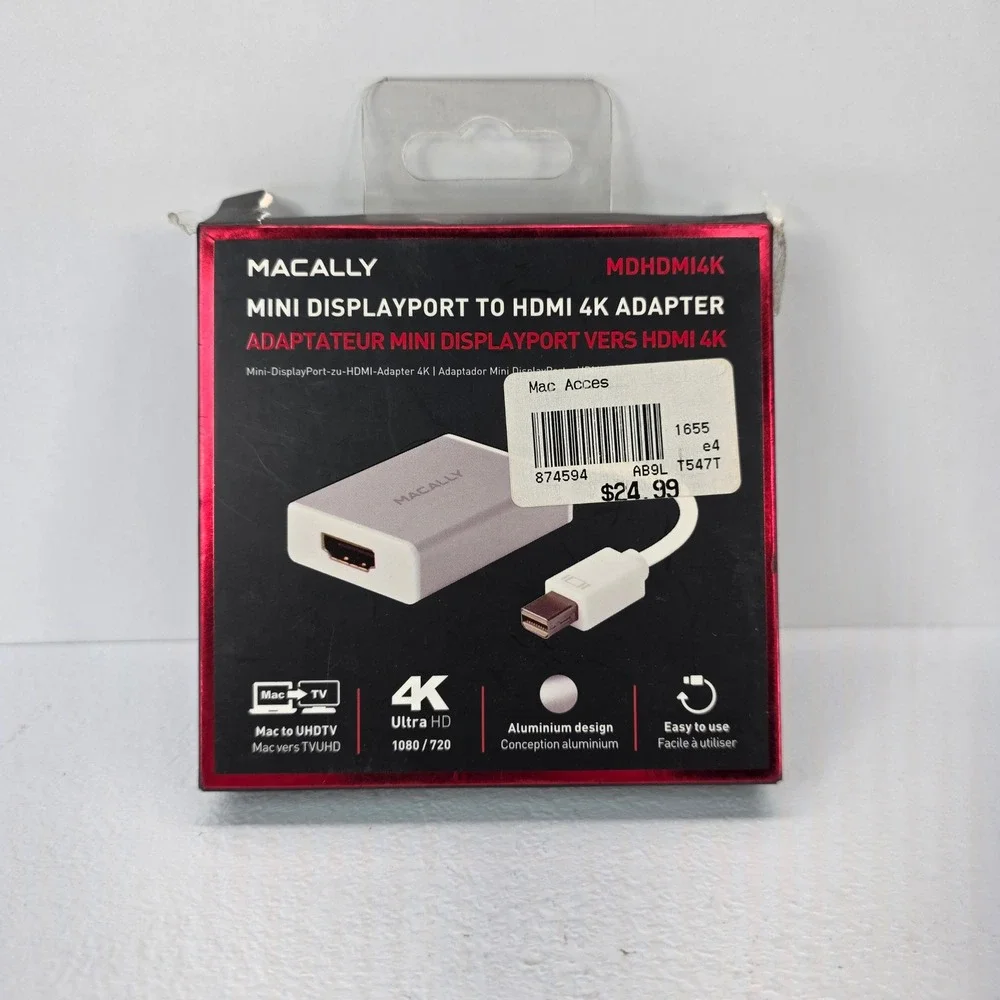 Macally MDHDMI4K Mini DisplayPort HDMI 4K Adapter Silver Aluminum‎ Thunderbolt 2